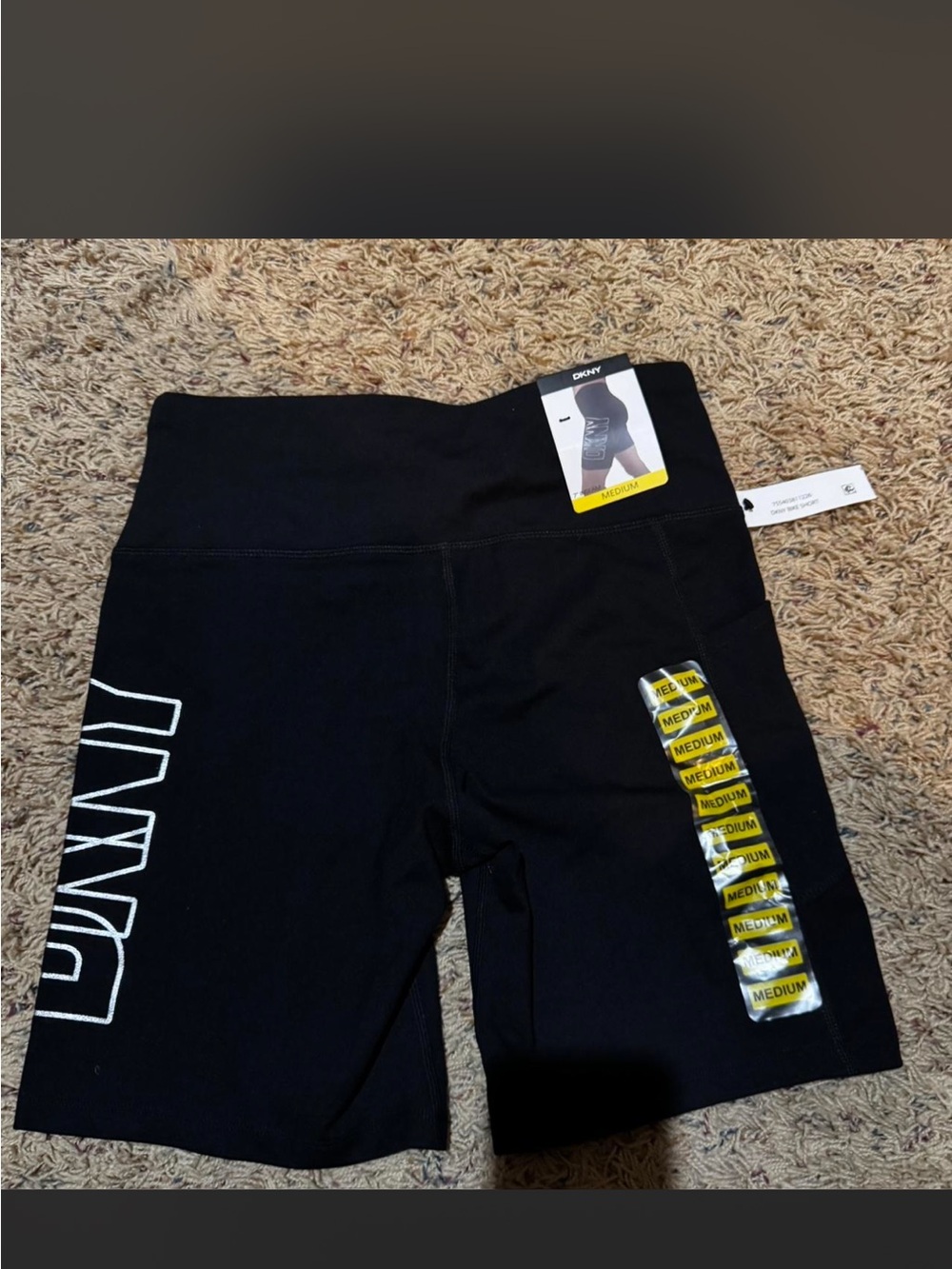DKNY Black High-Rise Bike Shorts with Logo